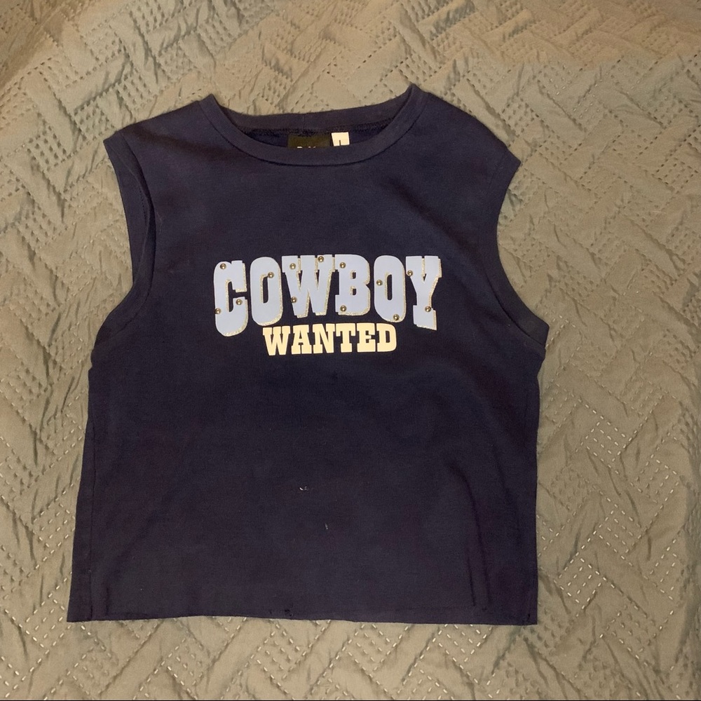 cowboy wanted cropped tank. got in the kids section thrifting and cropped myself